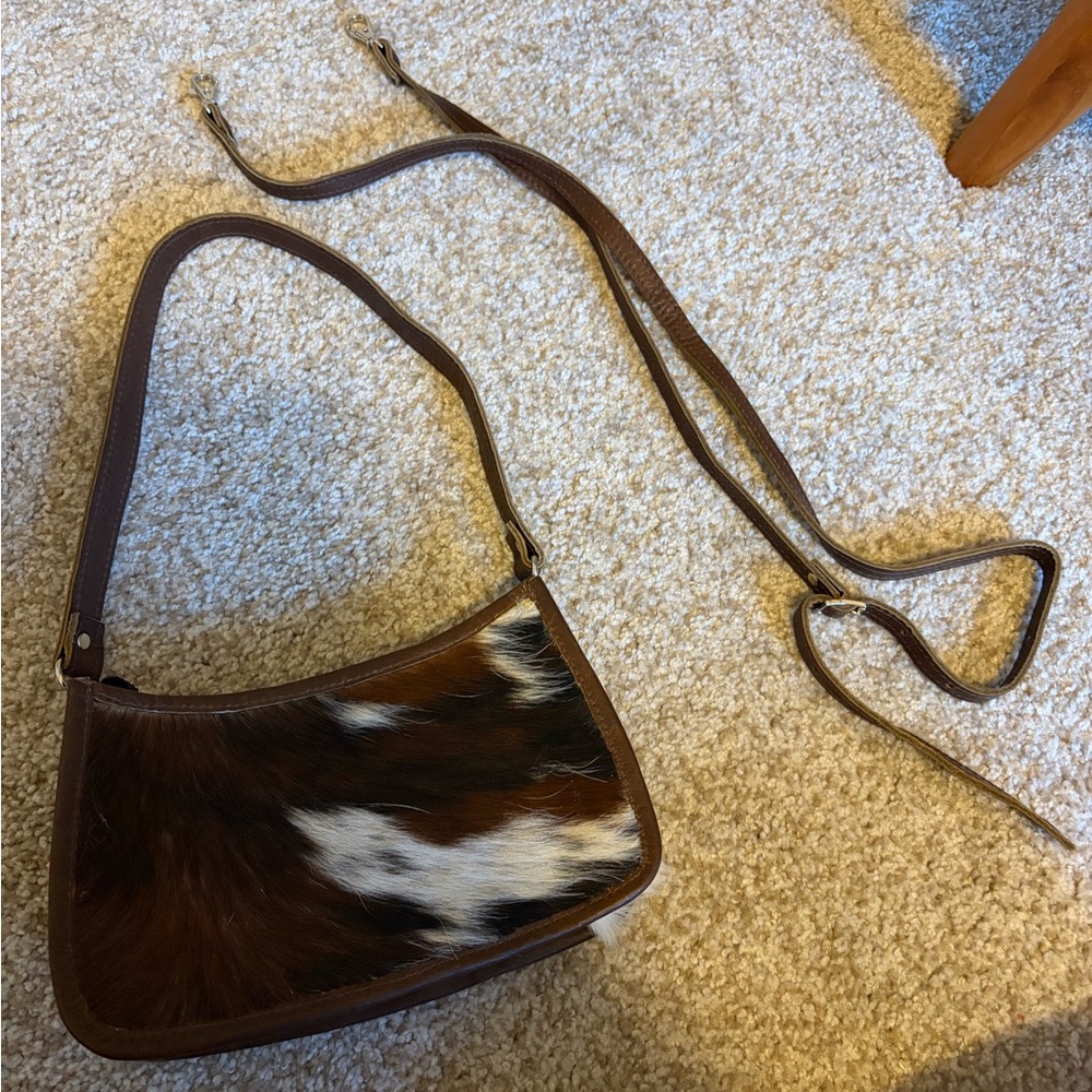 Charlie Leather Tri Color Cow Hide Italian Nora Mini Baguette Crossbody Harlow - Picture 3 of 6